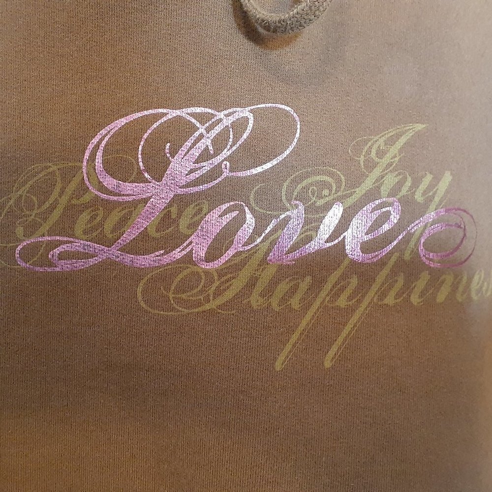 "AEROPOSTALE" LOVE, PEACE, JOY, HAPPINESS Fleece Hoodie, Brown  Size S - Picture 2 of 6